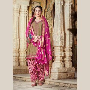 Designer Patiala Suit - Beige and Pink